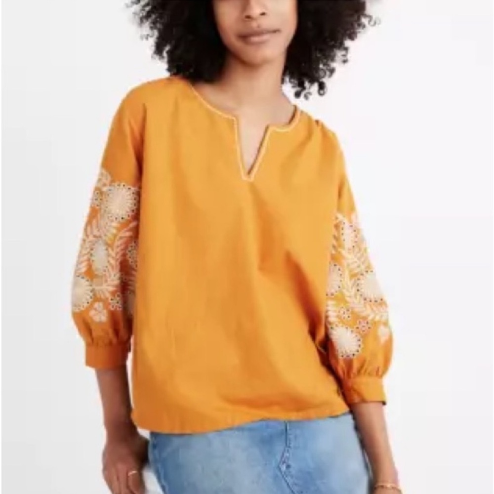 Madewell Embroidered Sleeve Boho Blouse